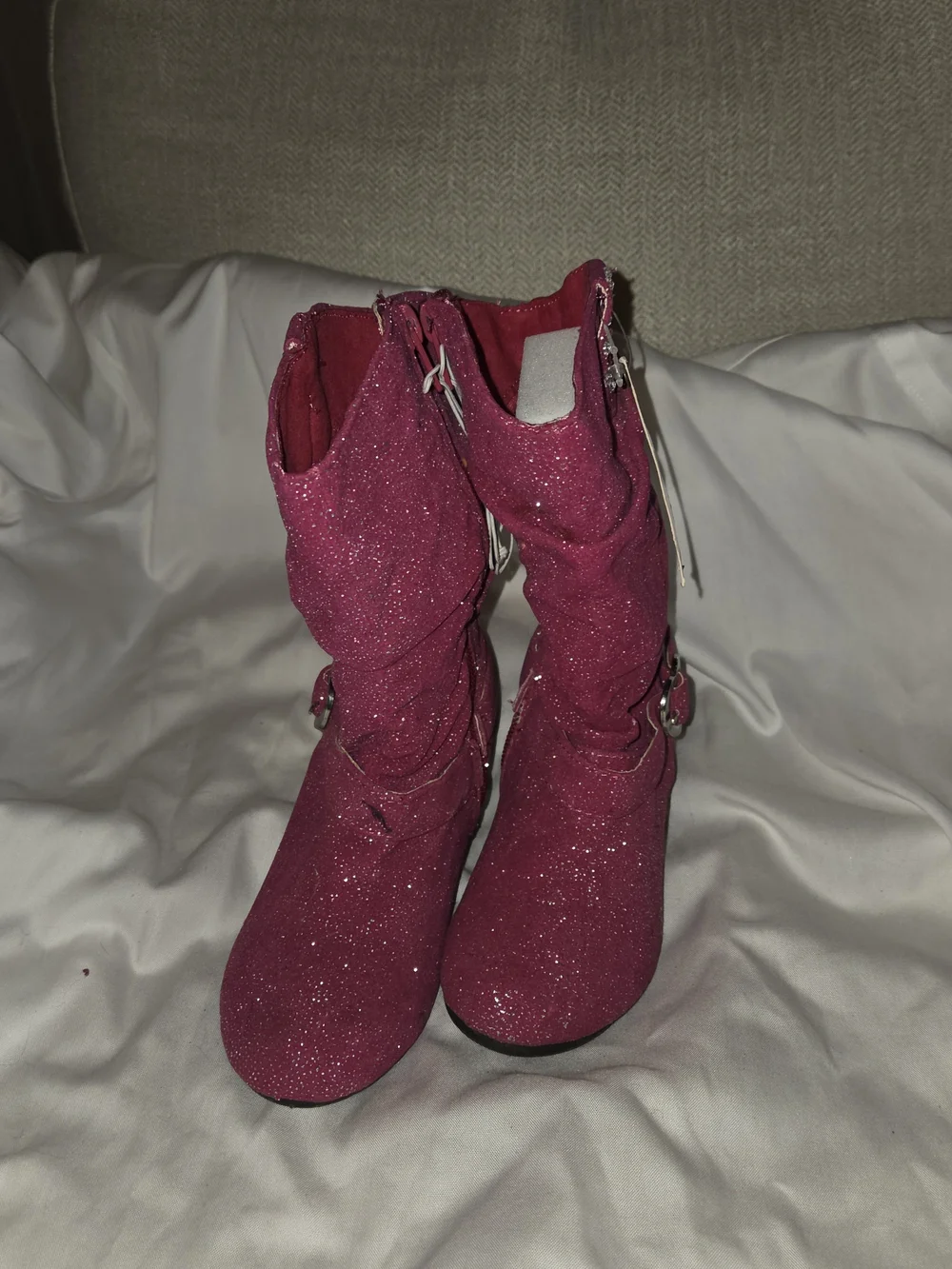 BONGO Glitter Fuchsia Heart Buckle Kids Boots